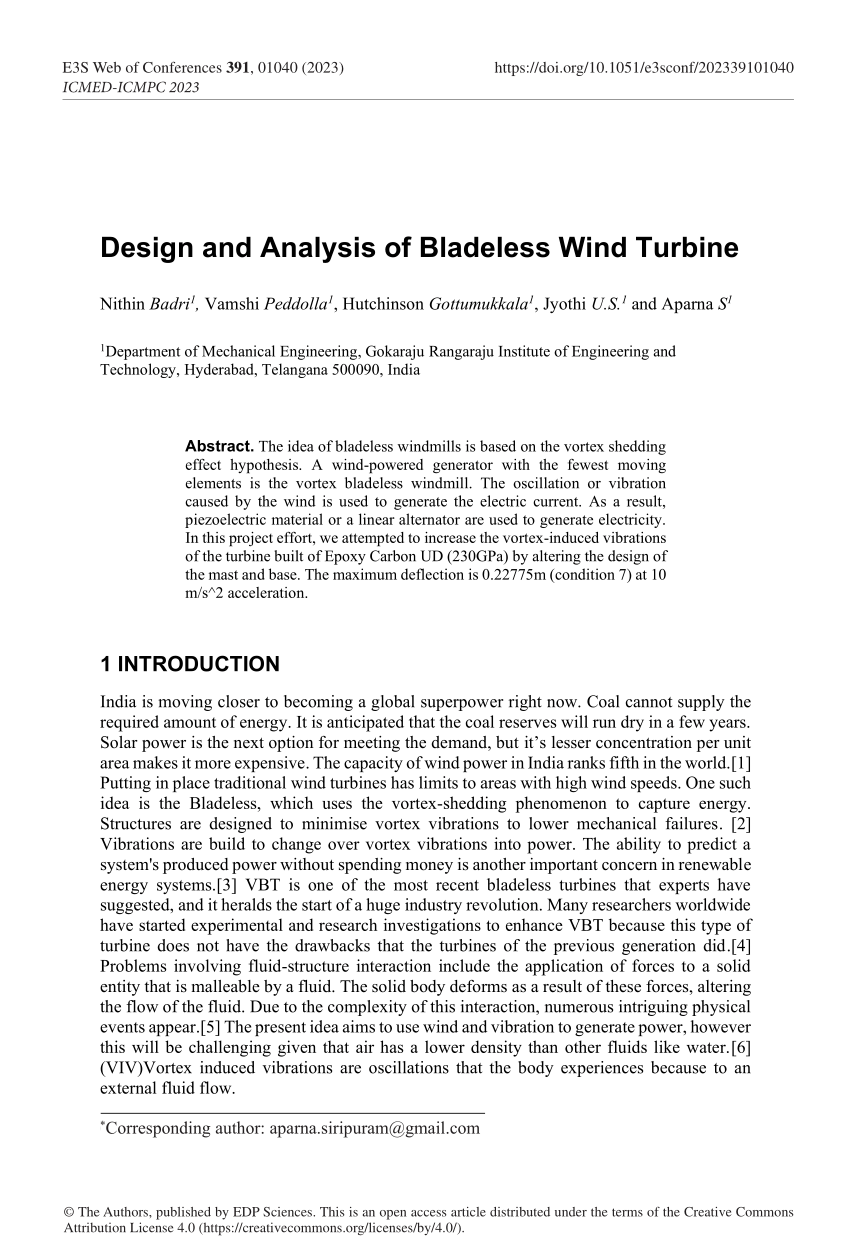 bladeless wind turbine research paper