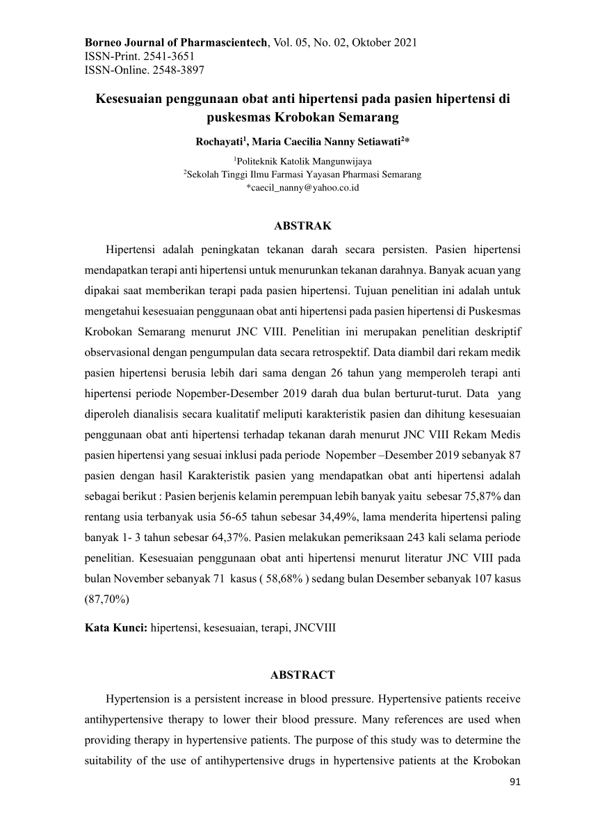 Pdf Kesesuaian Penggunaan Obat Anti Hipertensi Pada Pasien Hipertensi