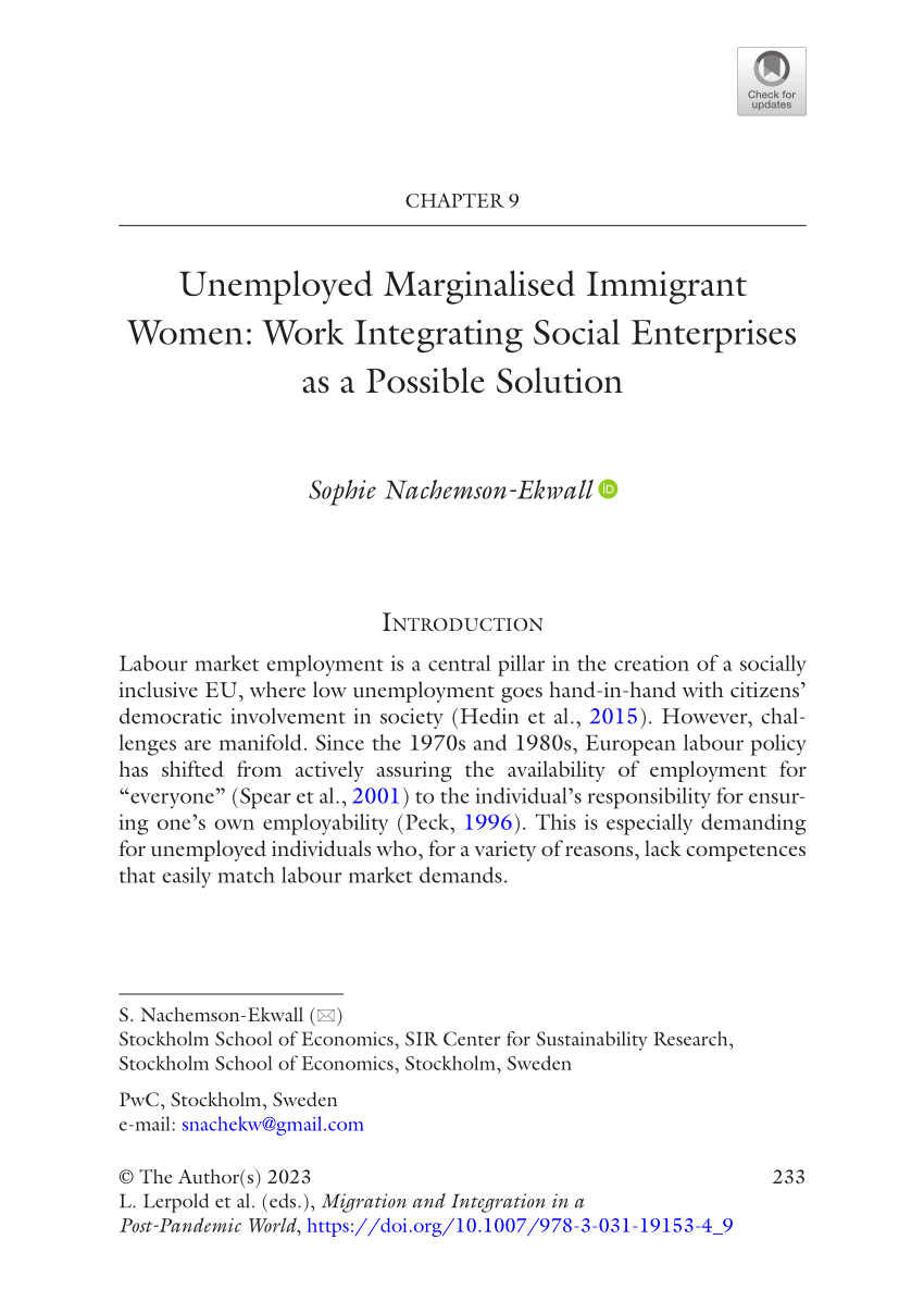 PDF) Unemployed Marginalised Immigrant Women: Work Integrating