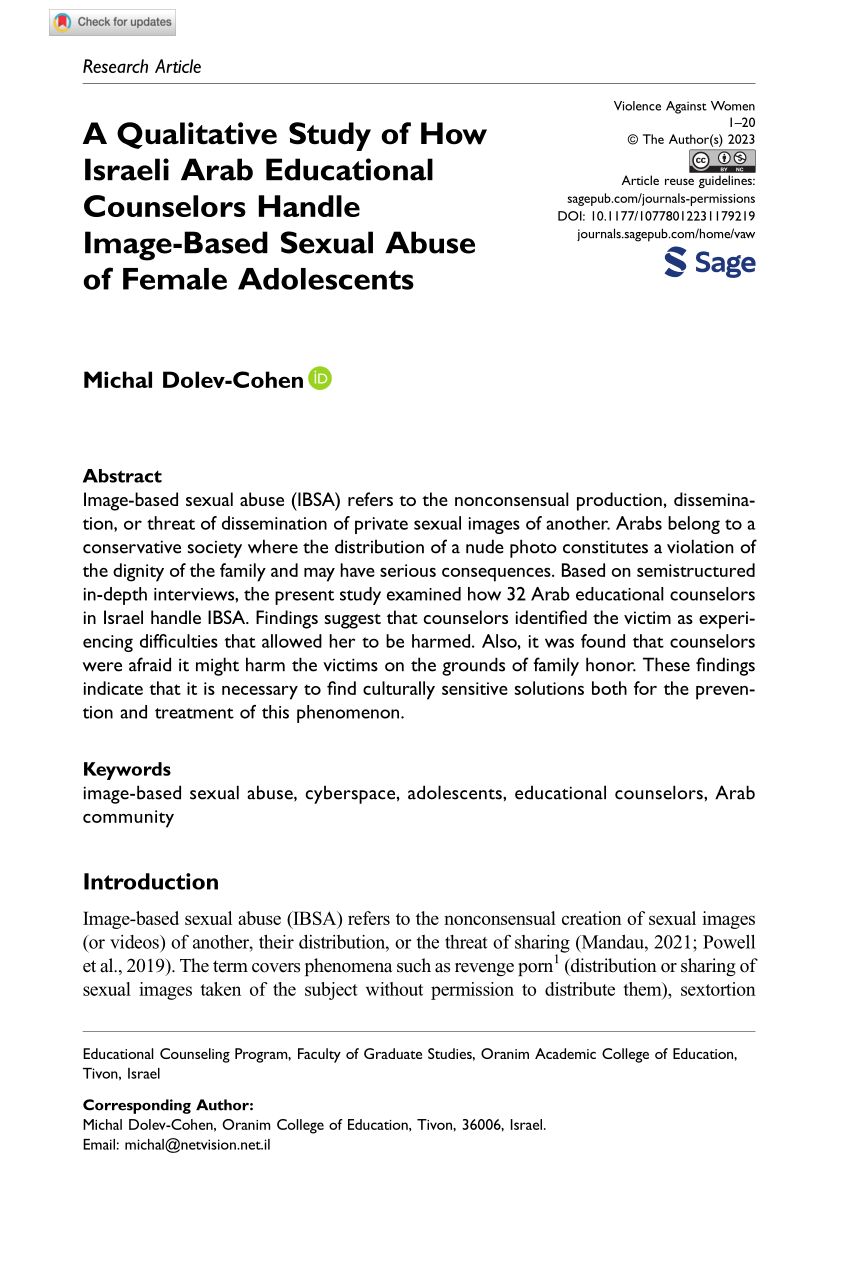 PDF) A Qualitative Study of How Israeli Arab Educational Counselors Handle Image-Based Sexual Abuse of Female Adolescents pic pic