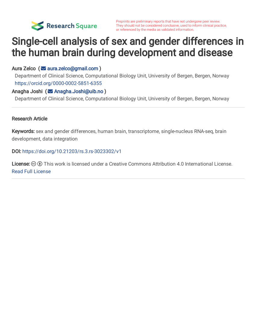 Pdf Single Cell Analysis Of Sex And Gender Differences In The Human Brain During Development 2499