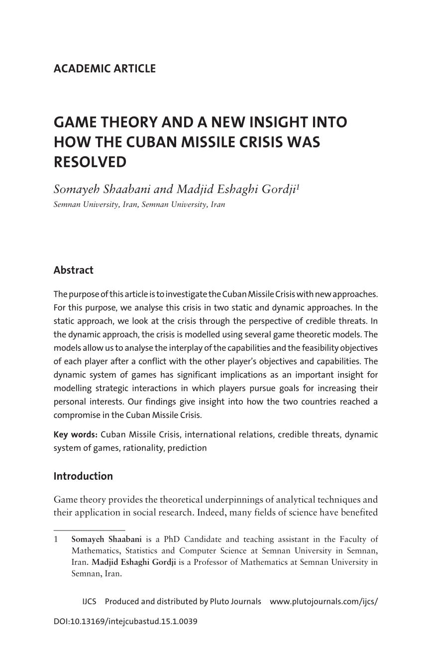 Game Theory and a New Insight into How the Cuban Missile Crisis