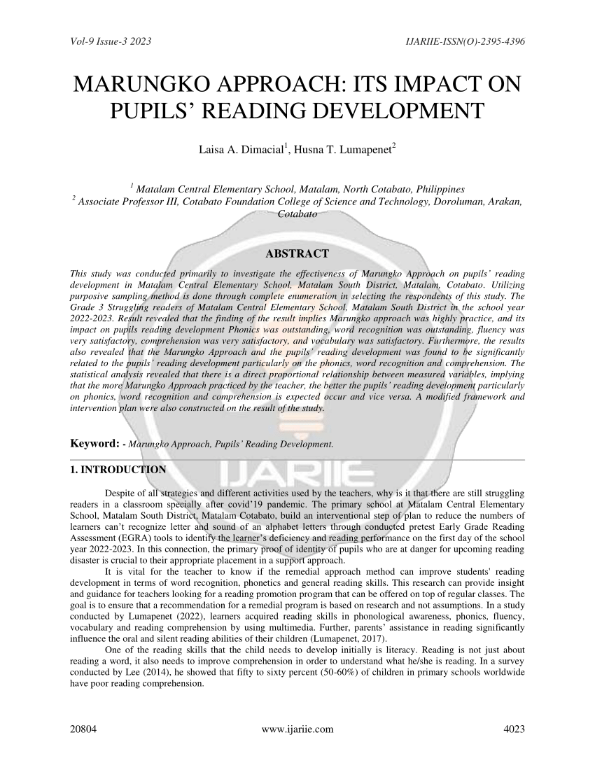 marungko approach research paper pdf