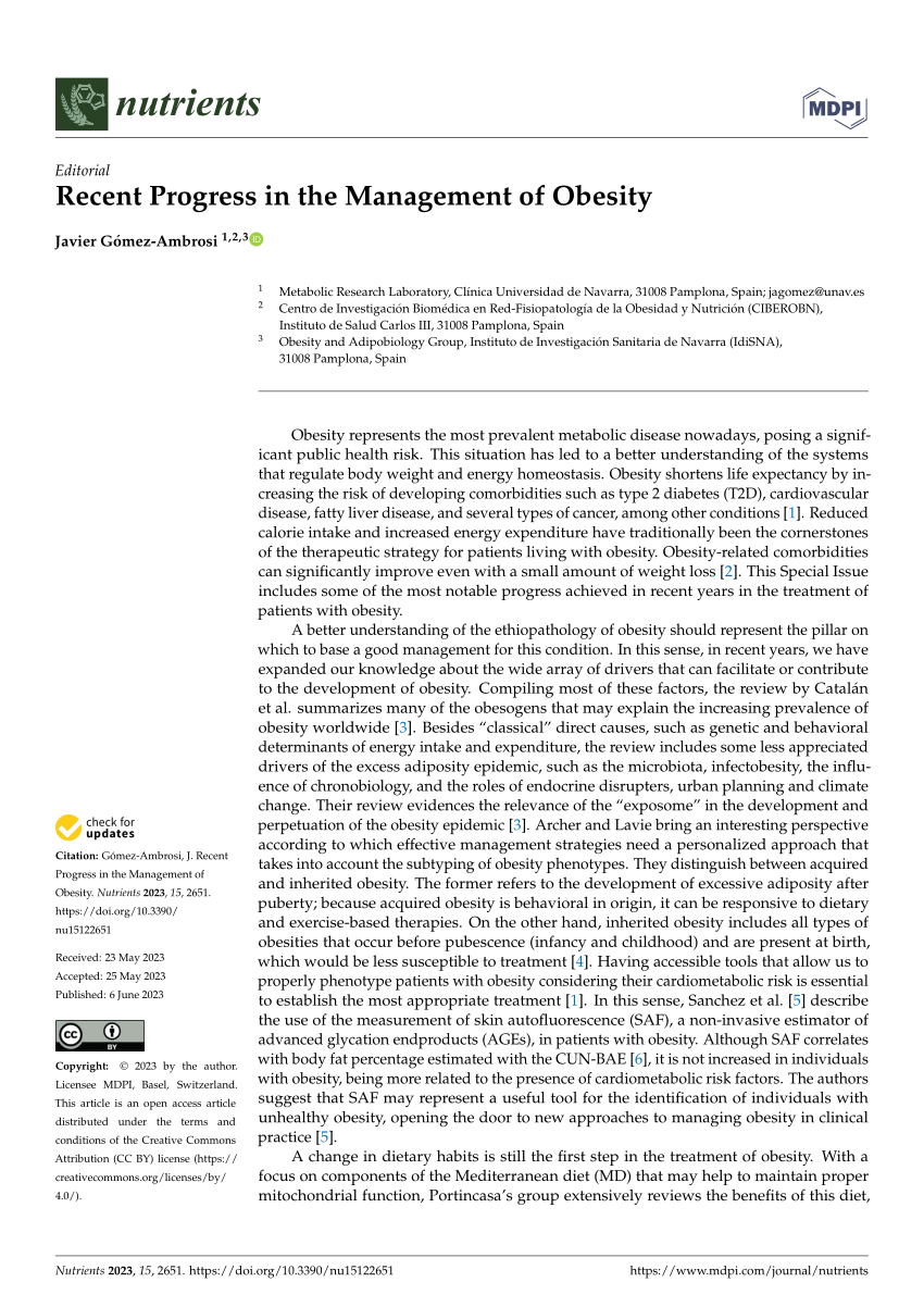 Pdf Recent Progress In The Management Of Obesity