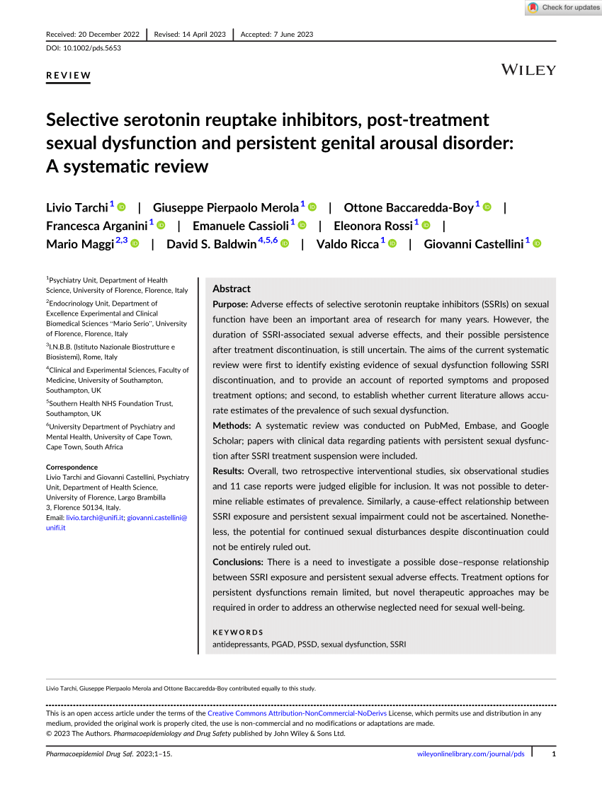 Pdf Selective Serotonin Reuptake Inhibitors Post Treatment Sexual Dysfunction And Persistent 1438