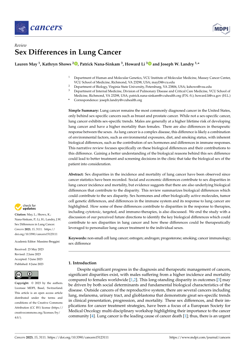 Pdf Sex Differences In Lung Cancer 