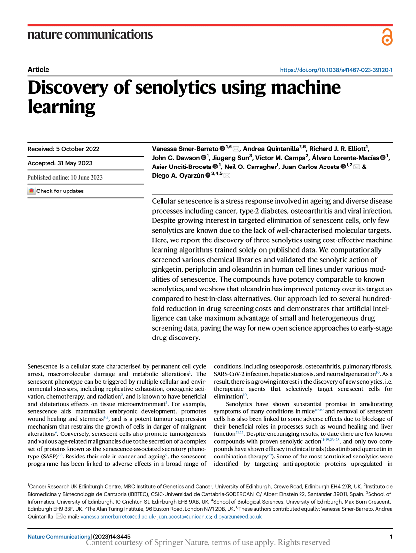 PDF Discovery of senolytics using machine learning