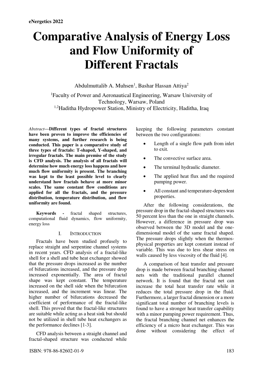 Pdf Comparative Analysis Of Energy Loss And Flow Uniformity Of Different Fractals 