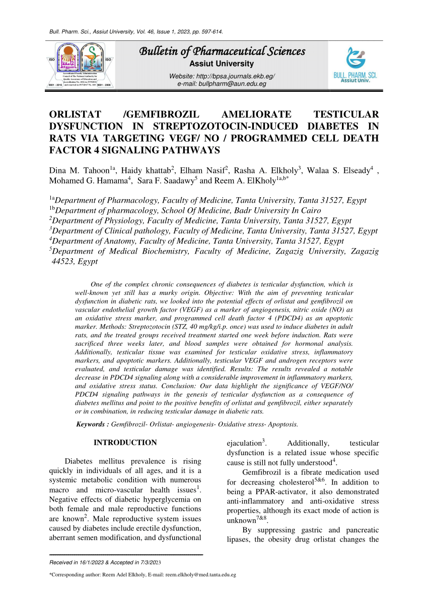 PDF ORLISTAT GEMFIBROZIL AMELIORATE TESTICULAR DYSFUNCTION IN