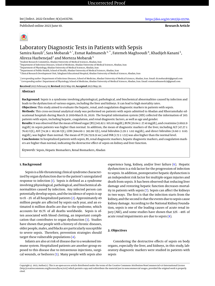 (PDF) Laboratory Diagnostic Tests in Patients with Sepsis