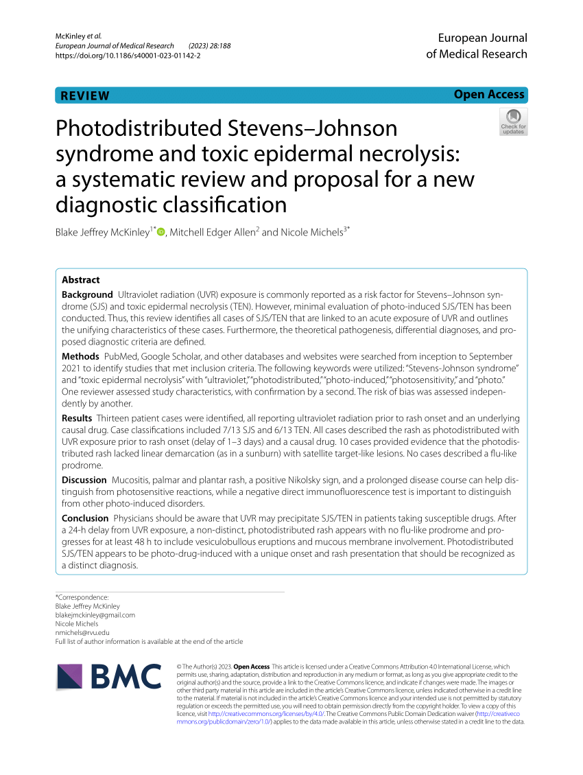 Comment on: Proposal for a new diagnostic classification of  photodistributed Stevens–Johnson syndrome and toxic epidermal necrolysis, European Journal of Medical Research
