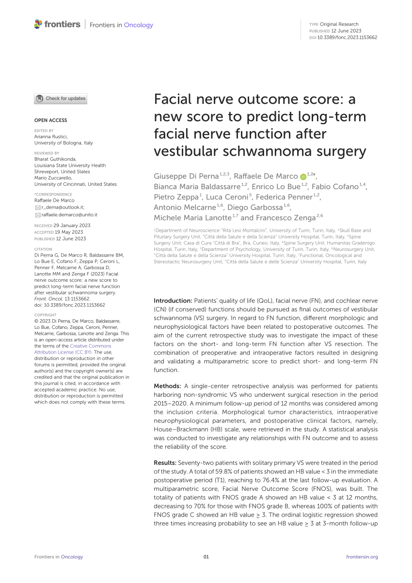 Pdf Facial Nerve Outcome Score A New Score To Predict Long Term Facial Nerve Function After 0603