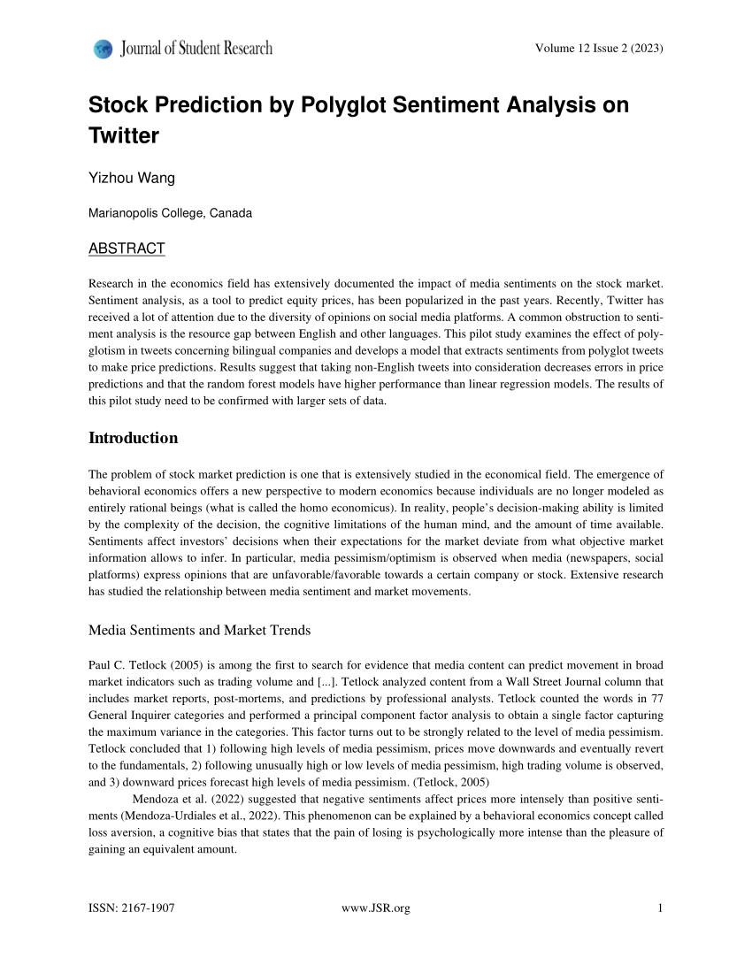 PDF) Stock Prediction by Polyglot Sentiment Analysis on Twitter