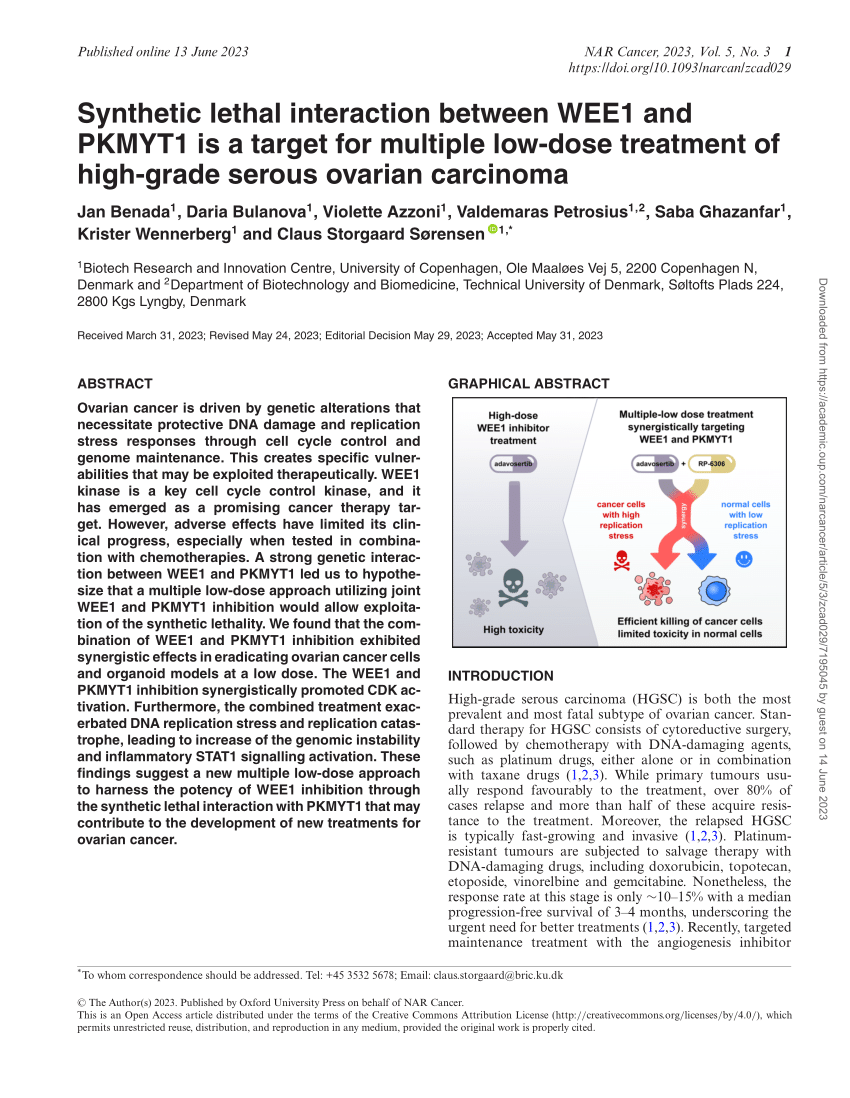 PDF) Synthetic lethal interaction between WEE1 and PKMYT1 is a 