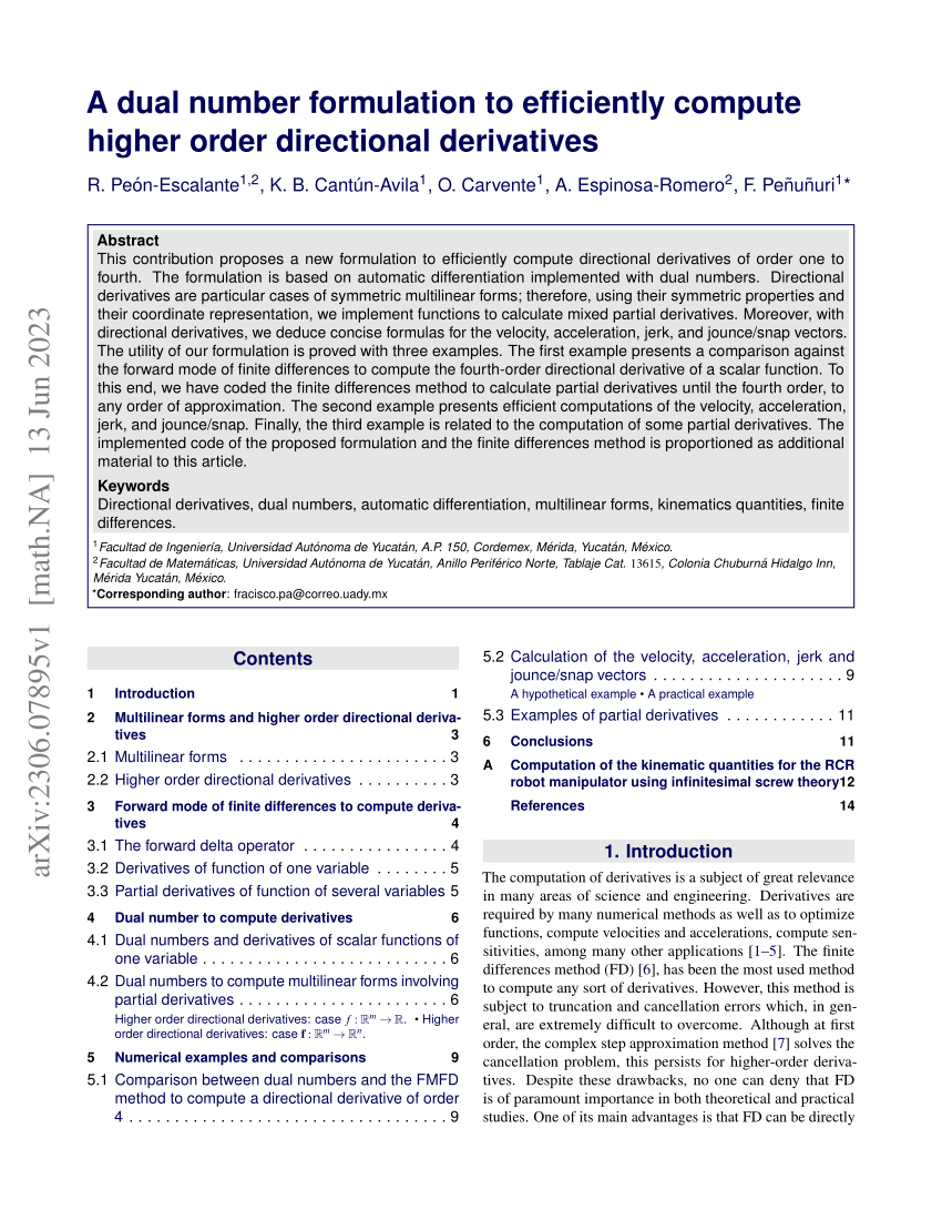 PDF) A dual number formulation to efficiently compute higher order