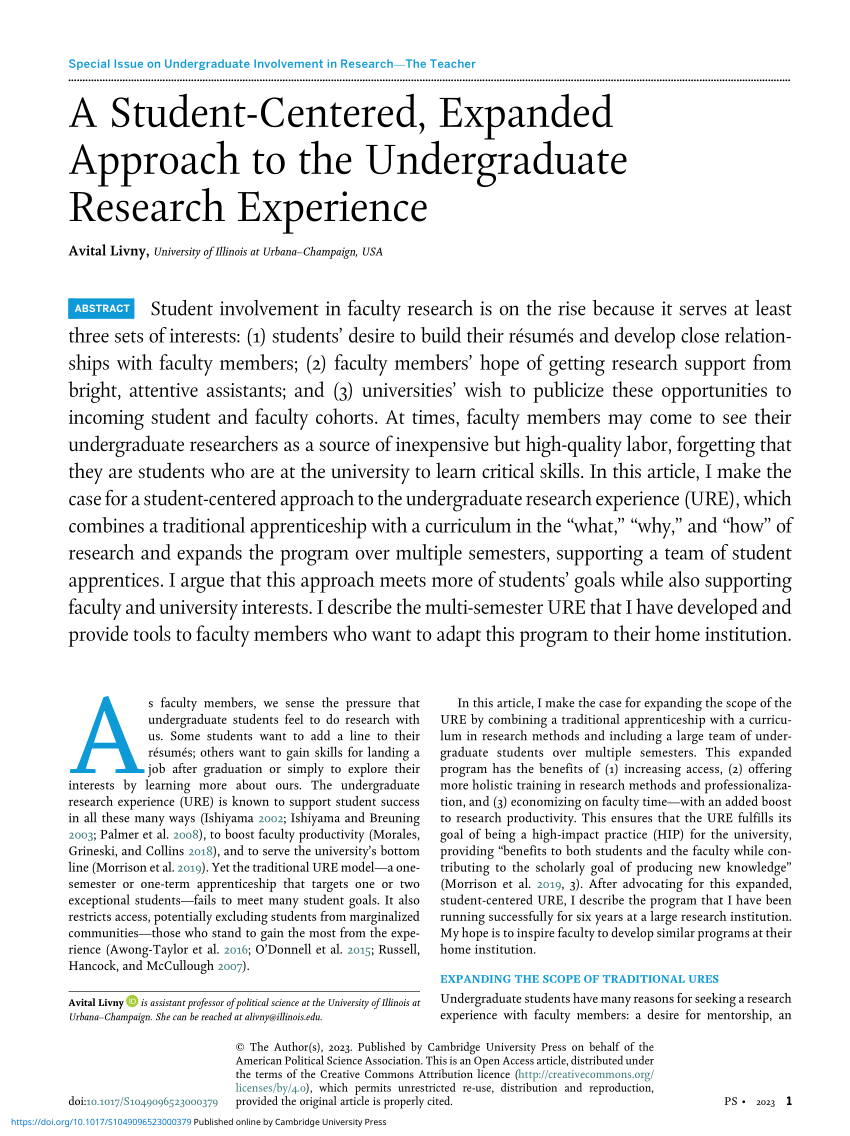 undergraduate research experiences impacts and opportunities