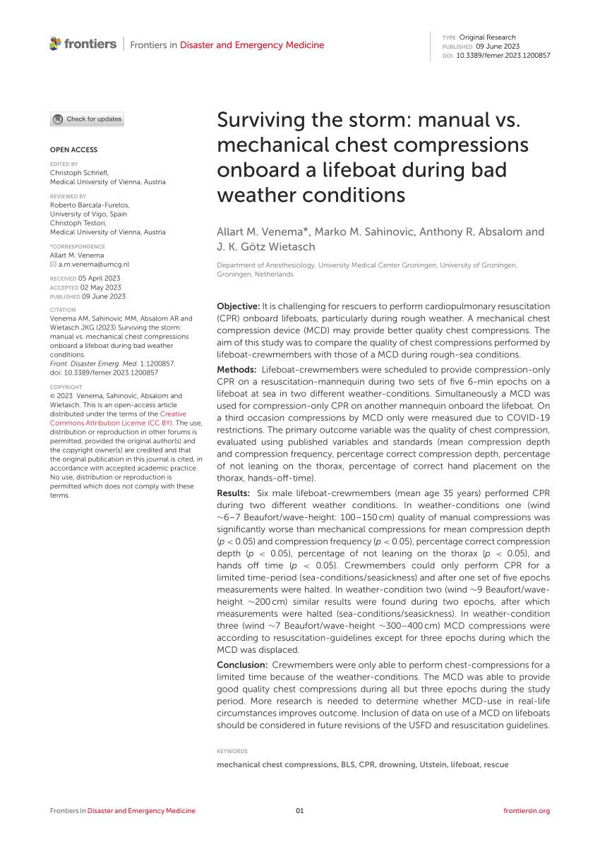 (PDF) Surviving the storm manual vs. mechanical chest compressions