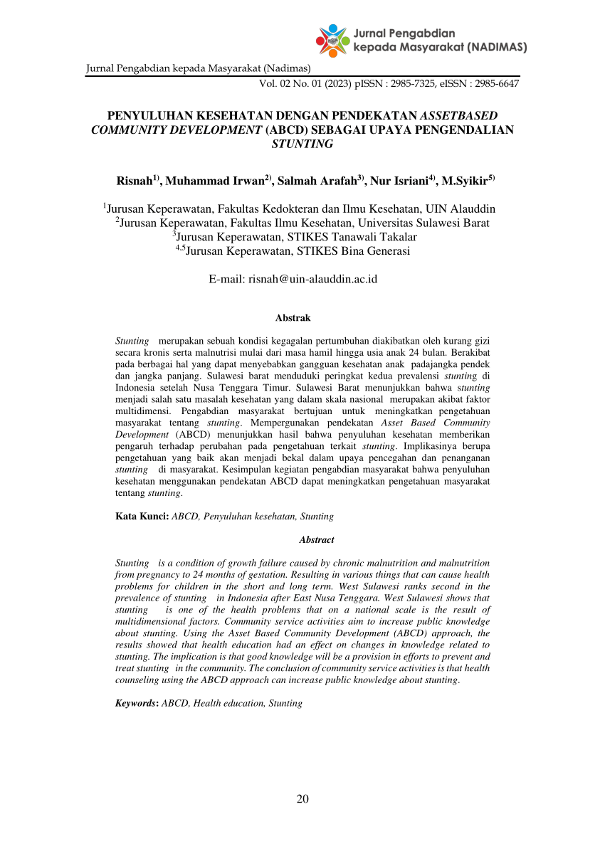 Pdf Penyuluhan Kesehatan Dengan Pendekatan Asset Based Community Development Abcd Sebagai 