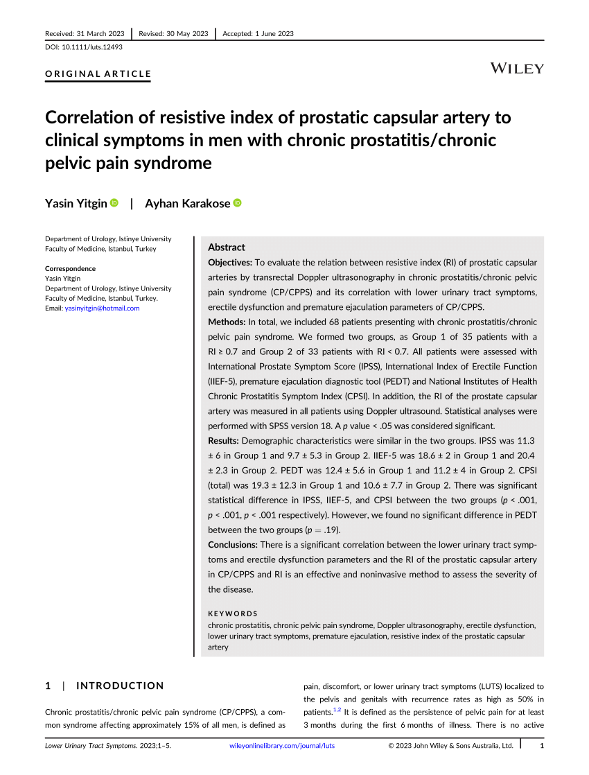 PDF Correlation of resistive index of prostatic capsular artery