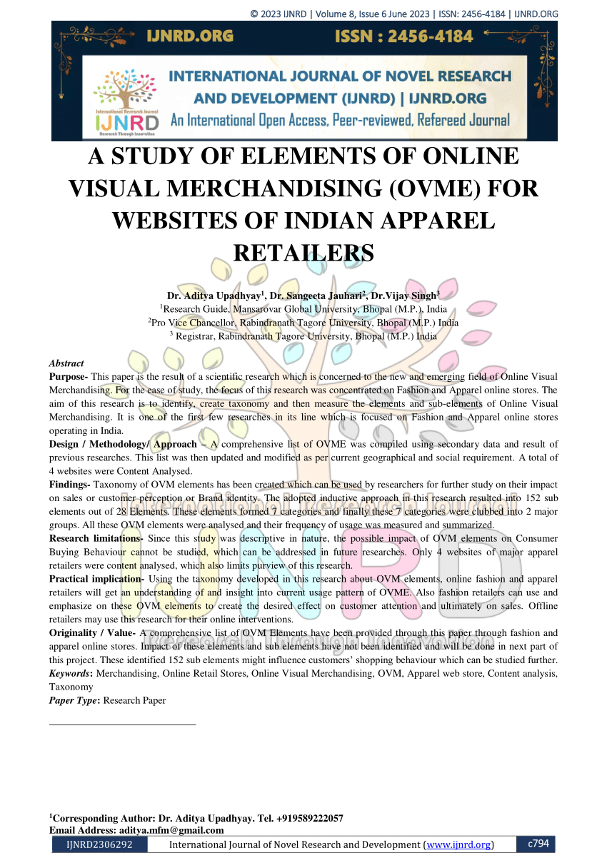 PDF) A STUDY OF ELEMENTS OF ONLINE VISUAL MERCHANDISING (OVME) FOR