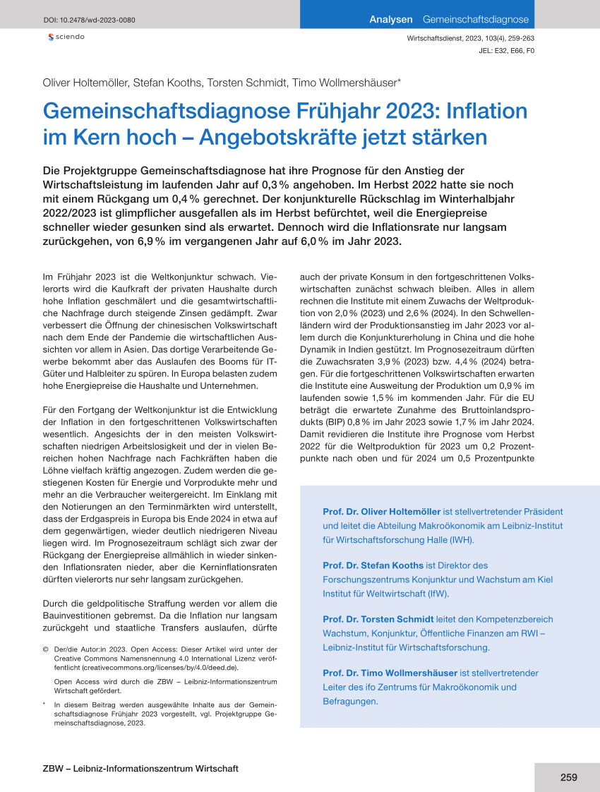 (PDF) Gemeinschaftsdiagnose Frühjahr 2023 Inflation im Kern hoch