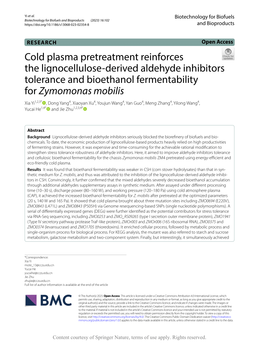 PDF) Cold plasma pretreatment reinforces the lignocellulose 