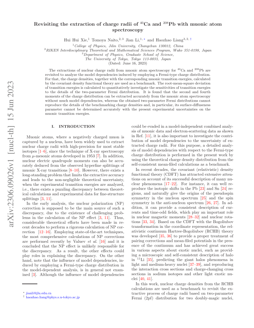 (PDF) Revisiting the extraction of charge radii of $^{40}$Ca and $^{208 ...