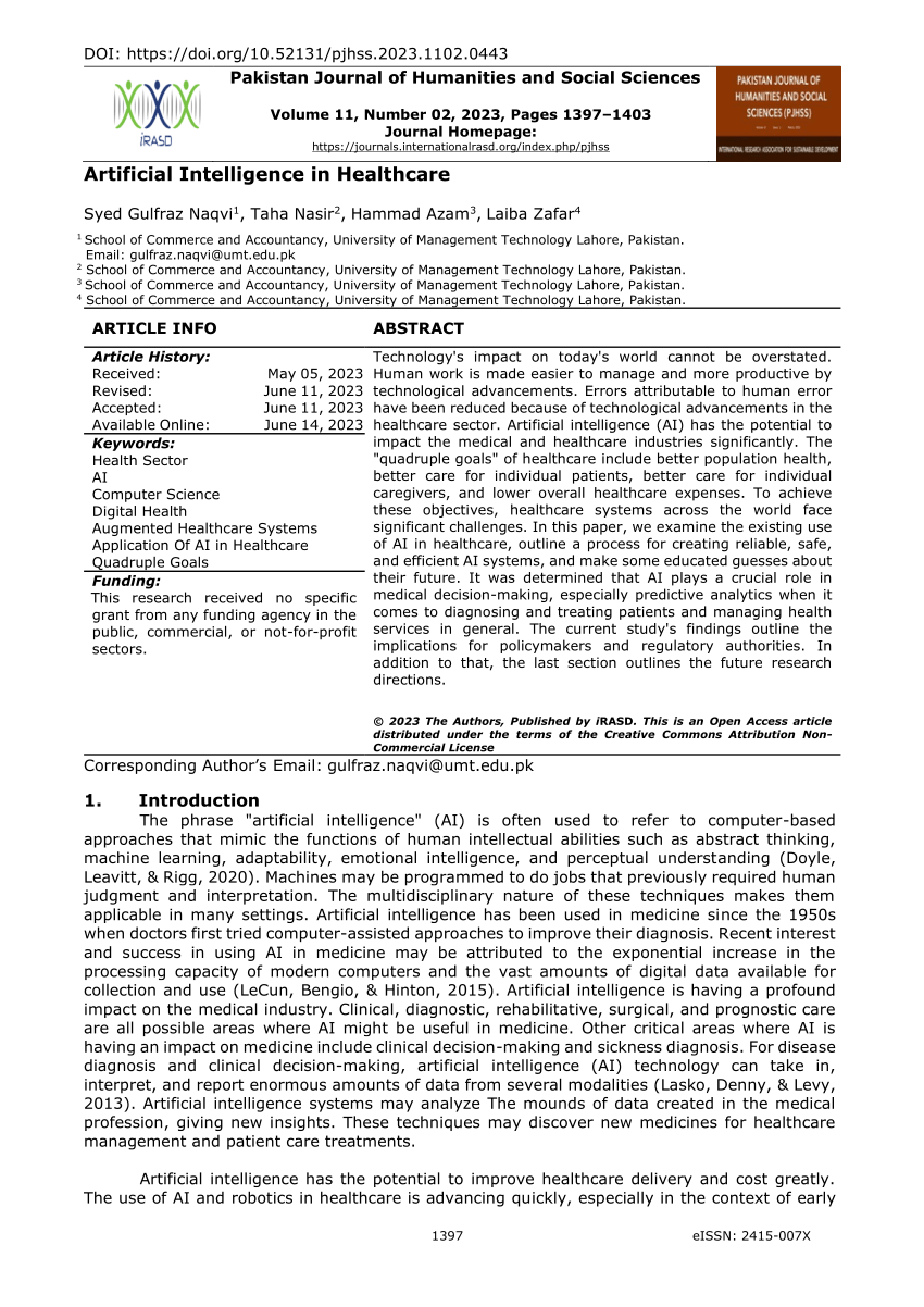 artificial intelligence in healthcare research paper