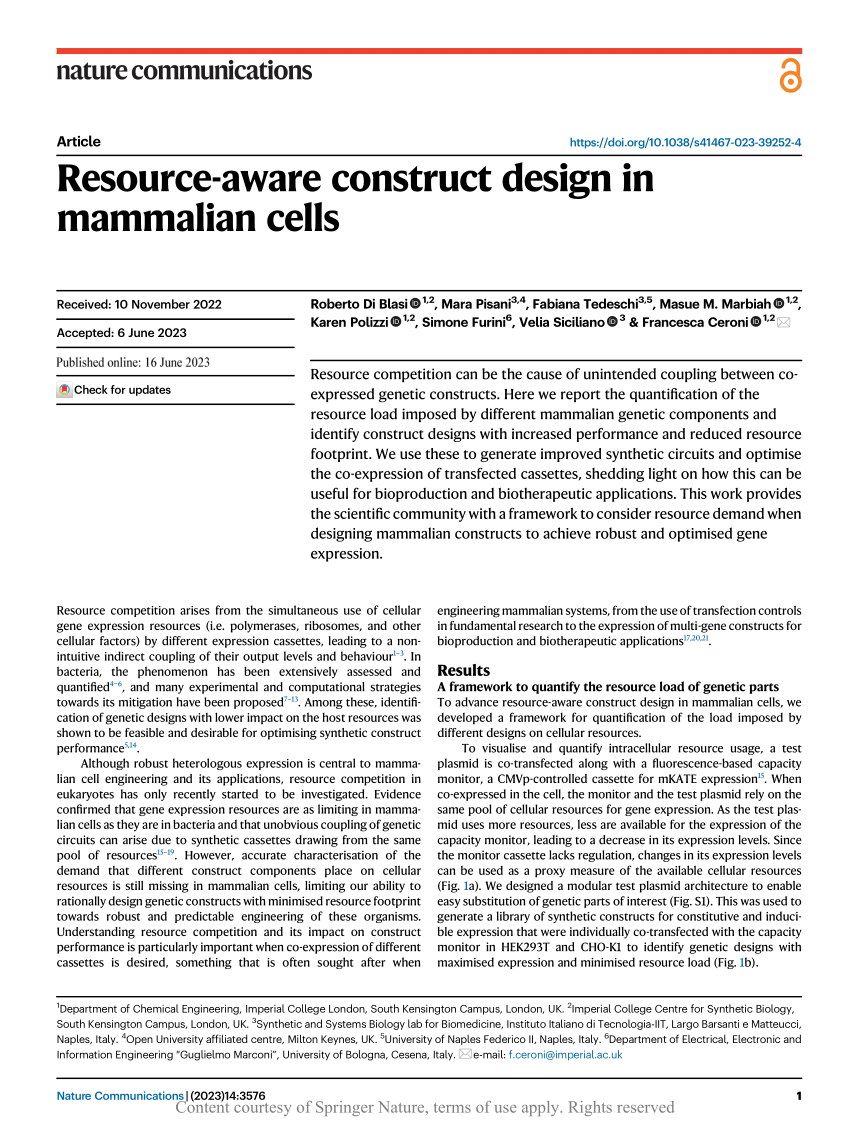 (PDF) Resource-aware construct design in mammalian cells