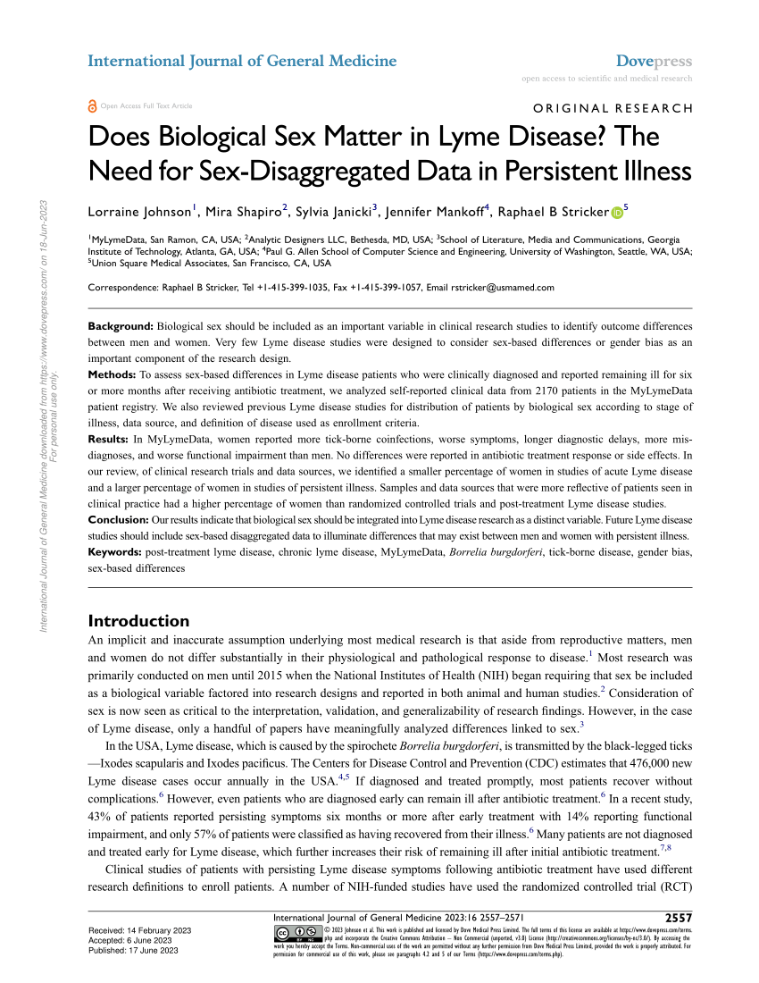 Pdf Does Biological Sex Matter In Lyme Disease The Need For Sex Disaggregated Data In