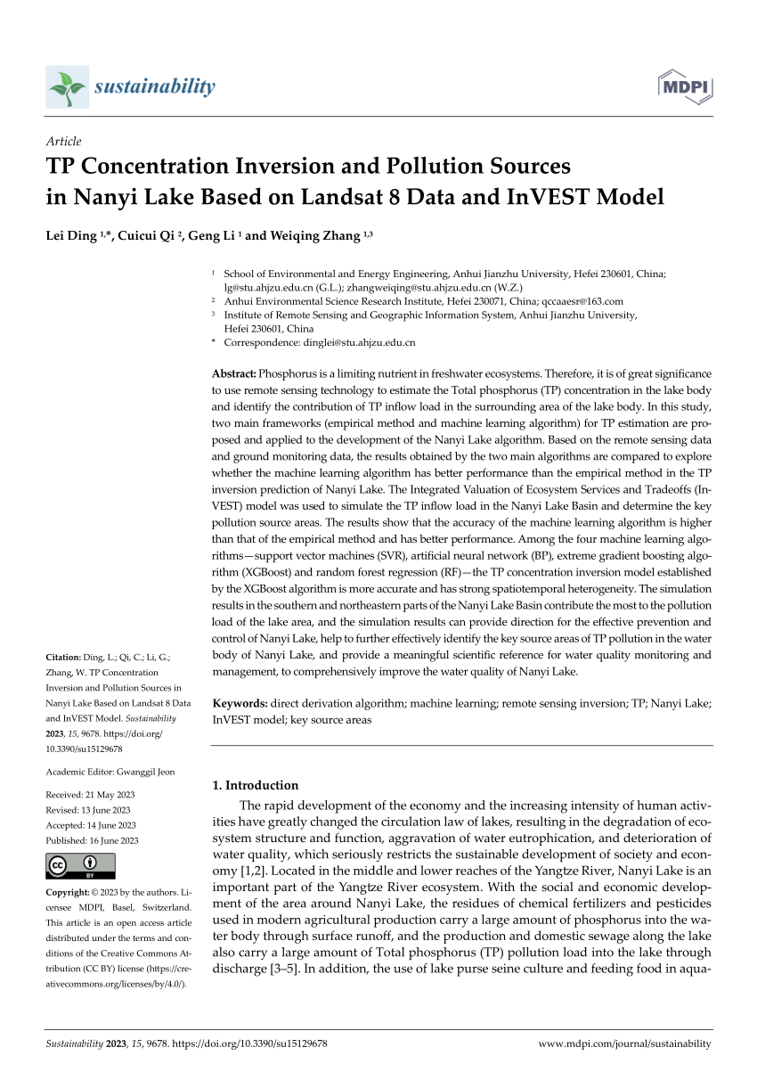 PDF) TP Concentration Inversion and Pollution Sources in Nanyi 