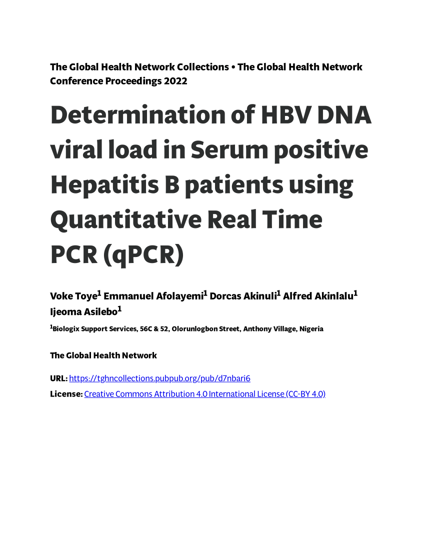 Pdf Determination Of Hbv Dna Viral Load In Serum Positive Hepatitis B Patients Using 