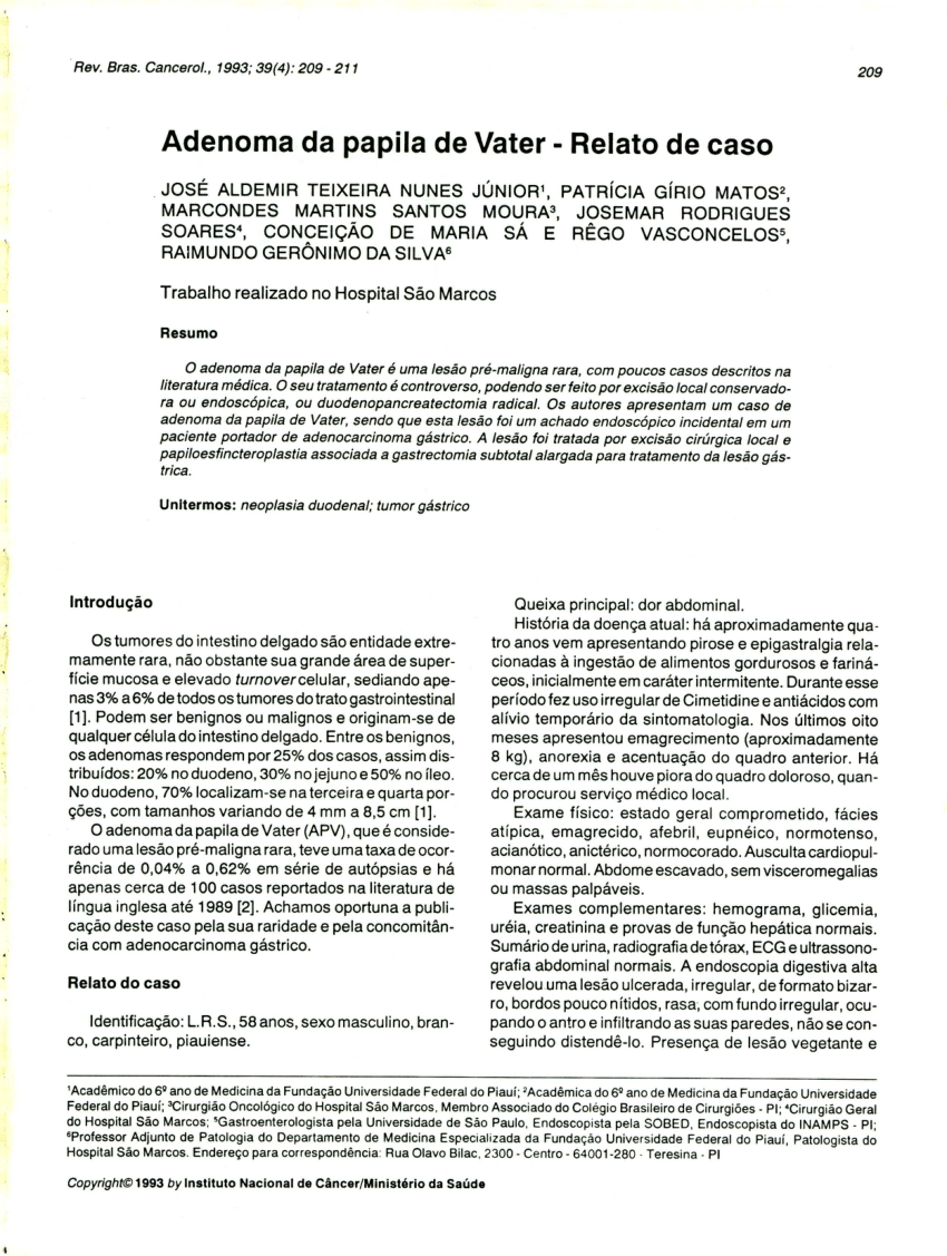 Pdf Adenoma Da Papila De Vater Relato De Caso