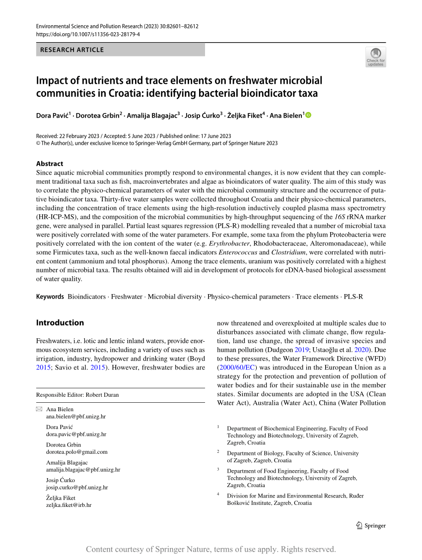 Impact of nutrients and trace elements on freshwater microbial