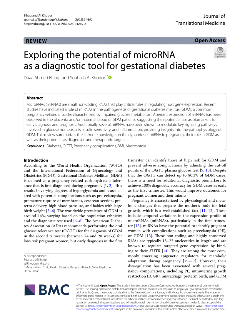Pdf Exploring The Potential Of Microrna As A Diagnostic Tool For Gestational Diabetes