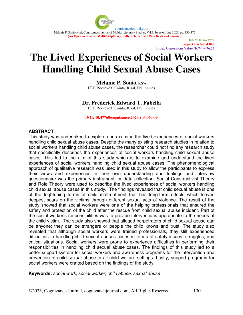 PDF) The Lived Experiences of Social Workers Handling Child Sexual Abuse Cases