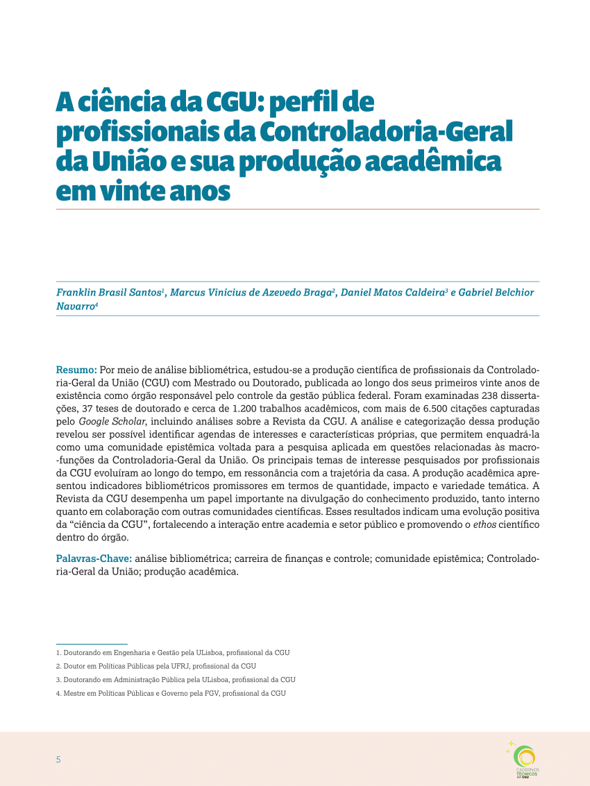 Pdf A Ciência Da Cgu Perfil De Profissionais Da Controladoria Geral Da União E Sua Produção 2564