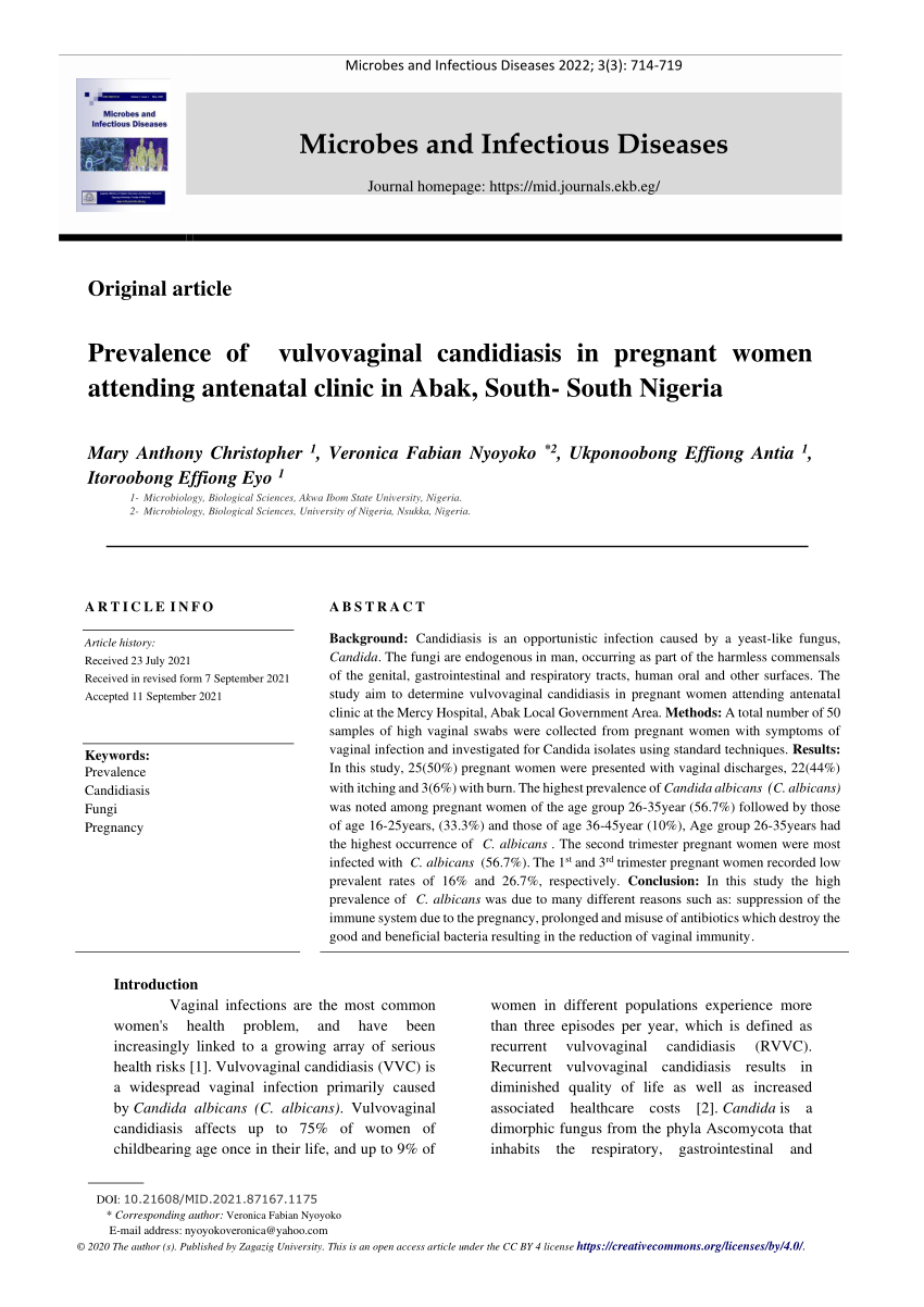 Pdf Microbes And Infectious Diseases Prevalence Of Vulvovaginal Candidiasis In Pregnant Women 