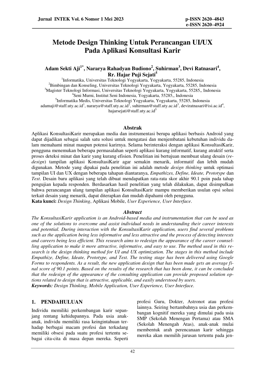 Pdf Metode Design Thinking Untuk Perancangan Uiux Pada Aplikasi Konsultasi Karir 7650