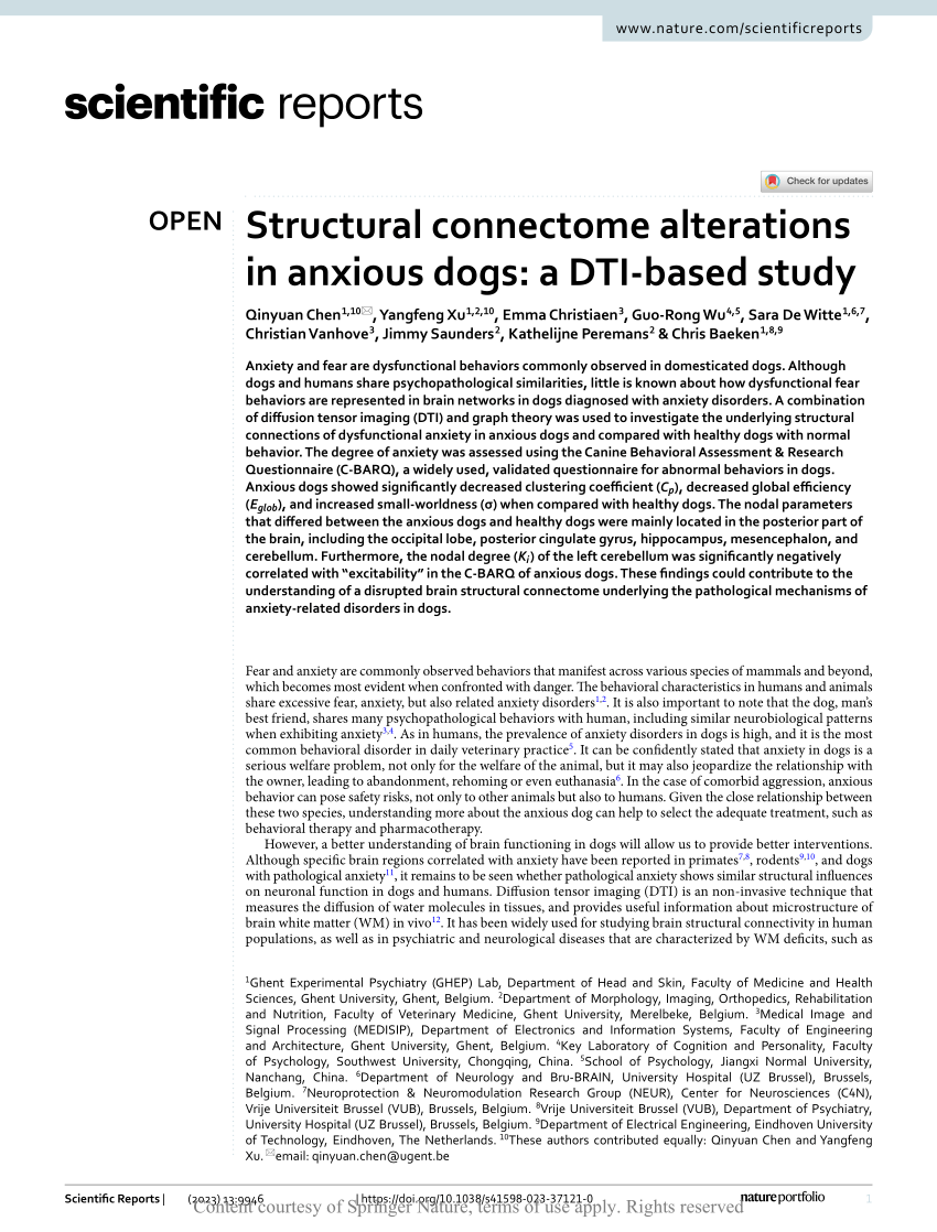 PDF) Structural connectome alterations in anxious dogs: a DTI 