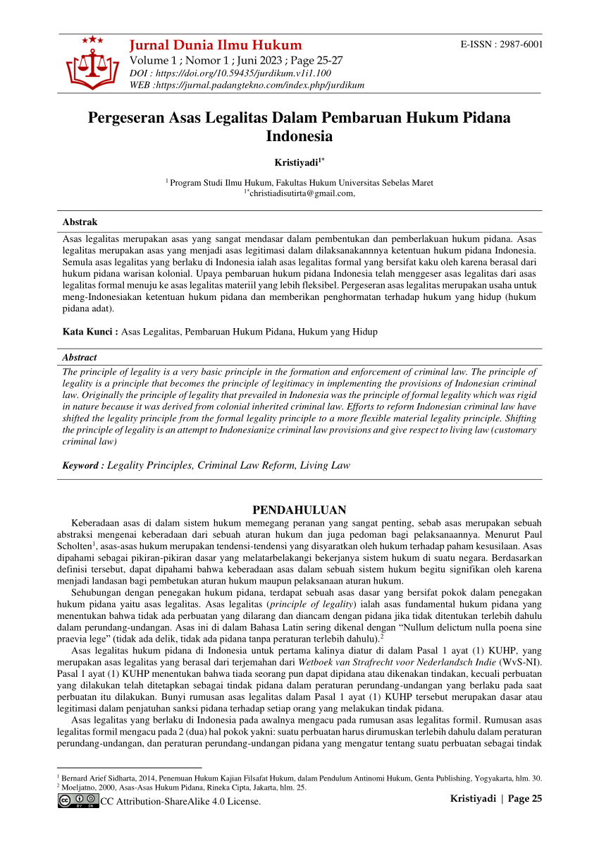 Pdf Pergeseran Asas Legalitas Dalam Pembaruan Hukum Pidana Indonesia
