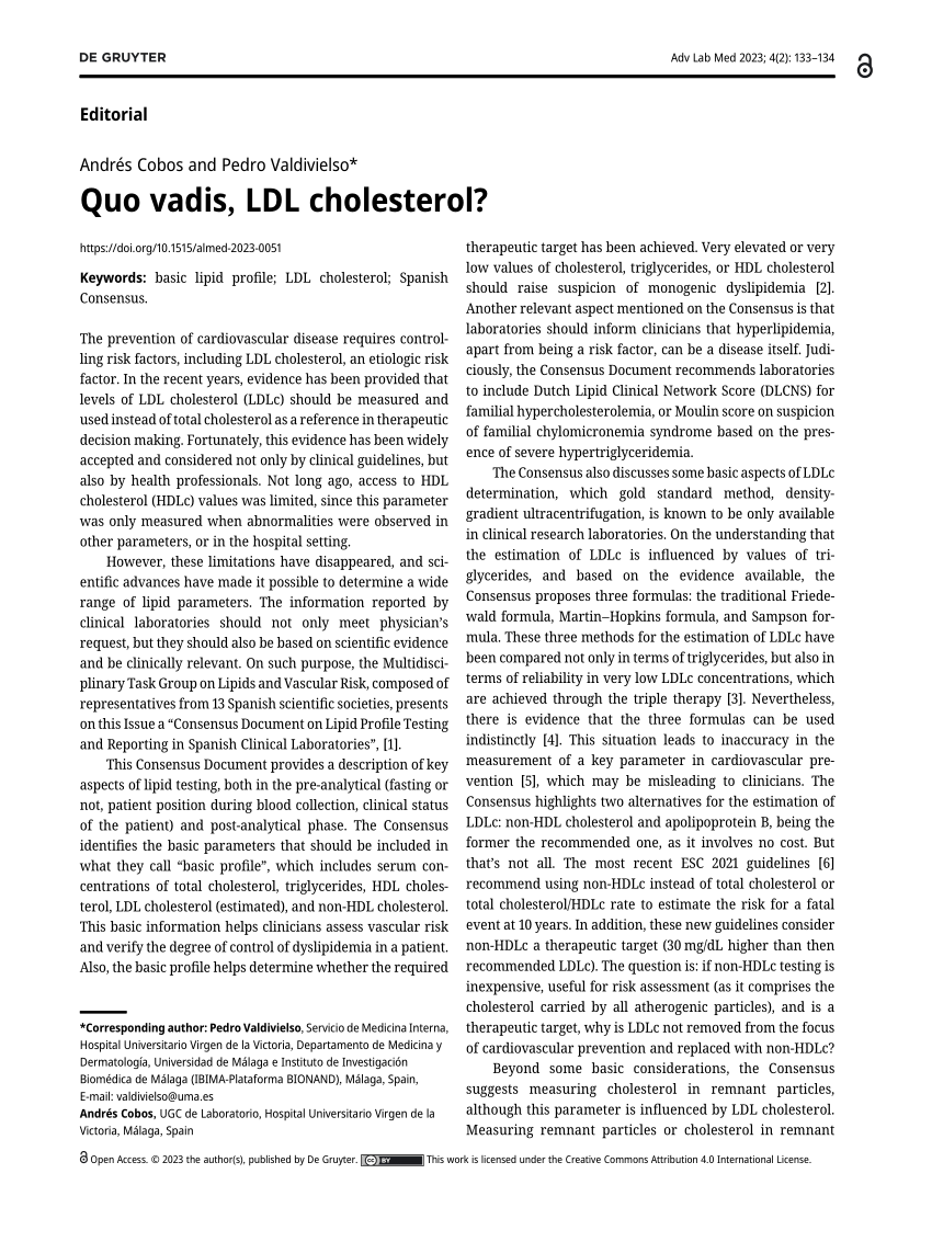 (PDF) Quo vadis, LDL cholesterol?