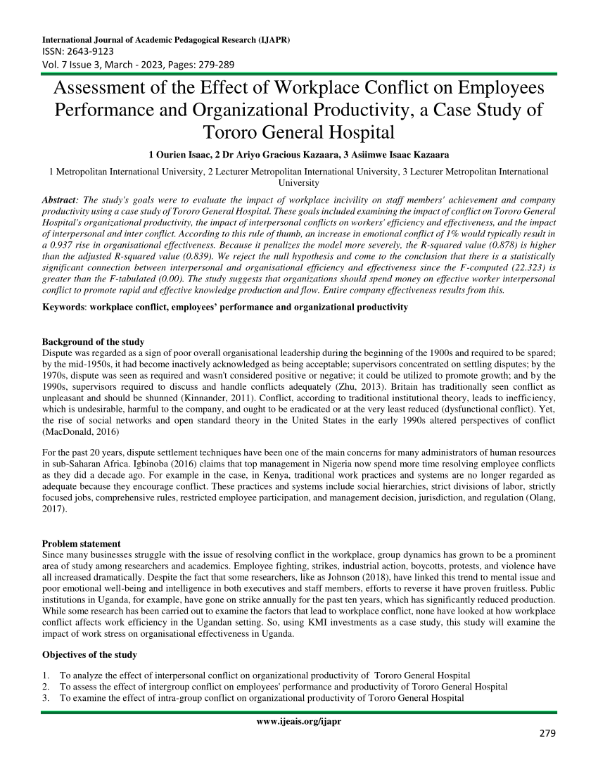 research proposal of effect of workplace conflicts on employee performance