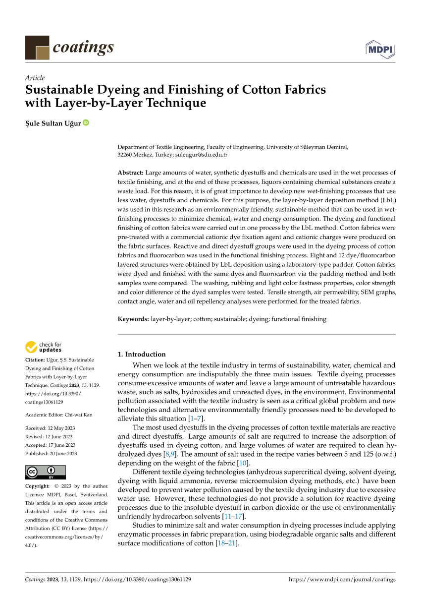 PDF) Sustainable Dyeing and Finishing of Cotton Fabrics with Layer-by-Layer  Technique