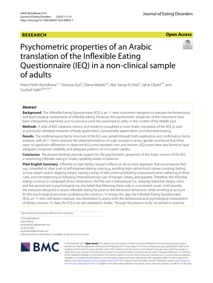 PDF Properties of an Arabic Translation of the Inflexible Eating  
