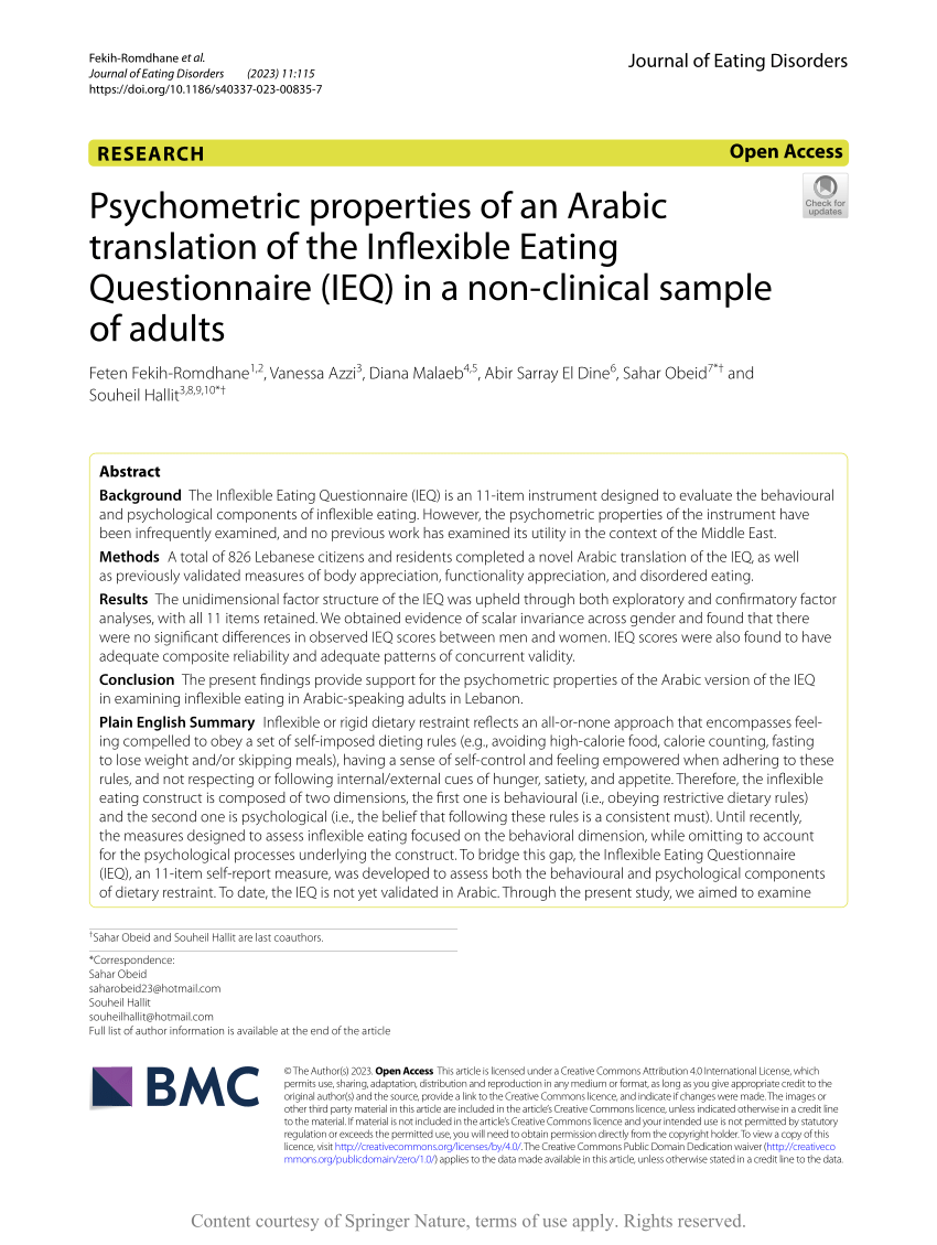 PDF Properties of an Arabic Translation of the Inflexible Eating  