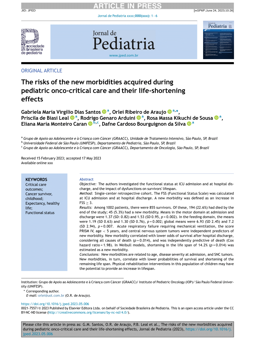 (PDF) The risks of the new morbidities acquired during pediatric onco