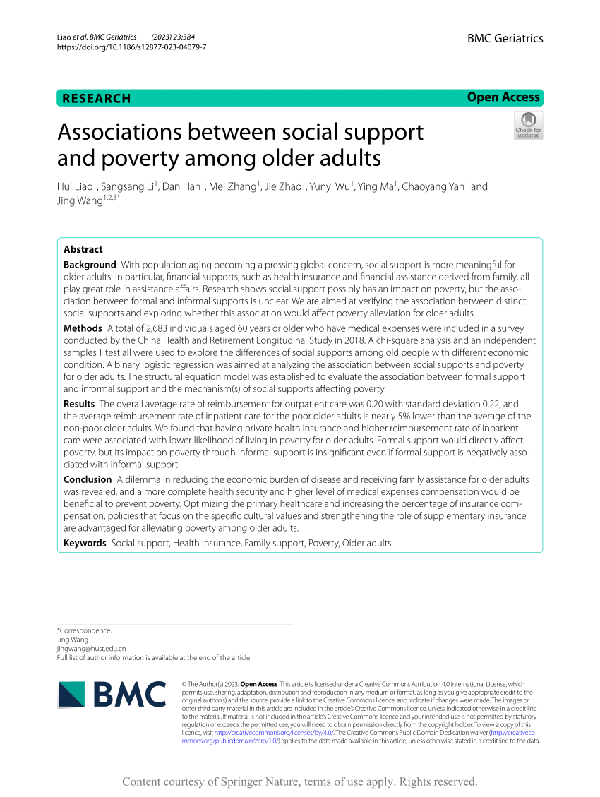 PDF) Associations between social support and poverty among older 