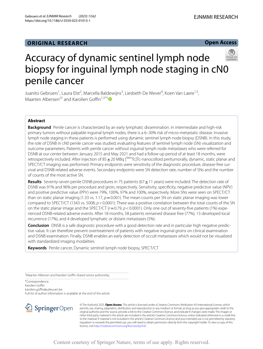 Pdf Accuracy Of Dynamic Sentinel Lymph Node Biopsy For Inguinal Lymph Node Staging In Cn0 