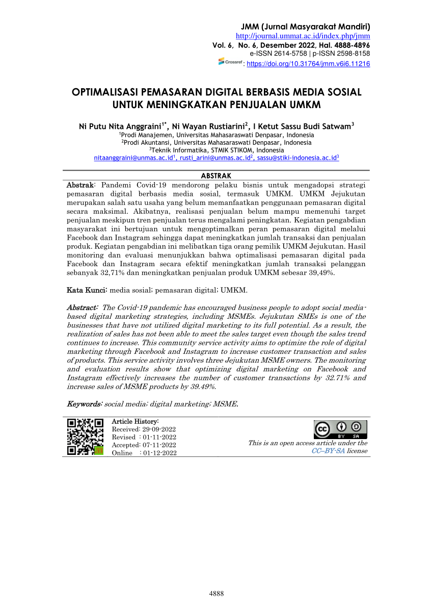 Pdf Optimalisasi Pemasaran Digital Berbasis Media Sosial Untuk Meningkatkan Penjualan Umkm 0253
